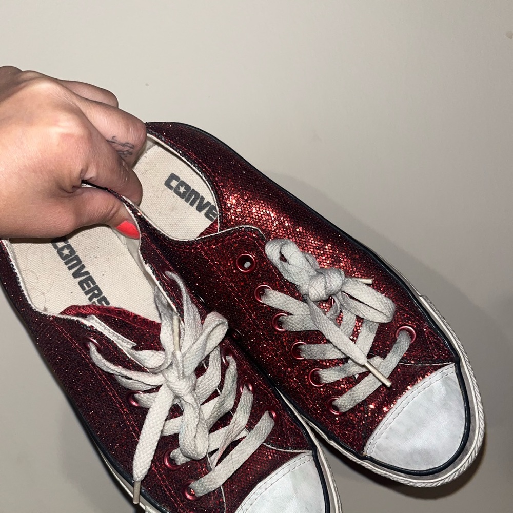 Dark red sparkly converse
